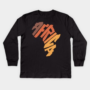 Africa Continent Letter Safari Sunset T-Shirt | African Culture Pride | Embrace your Spirit of Adventure | Your Next Outdoor Expedition Kids Long Sleeve T-Shirt